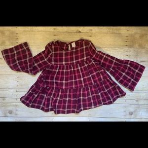Burgundy plaid blouse with bell sleeves